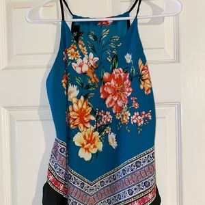 Iz Byer Women Blue Floral Sleeveless Tank Blouse Medium NWT